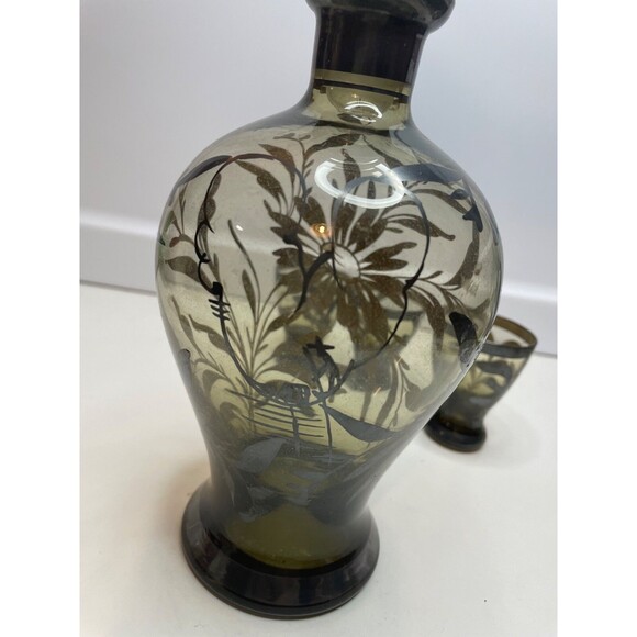 Vintage  Set ITALY CLEAR Glass Silver Overlay Liquor Decanter 3 Shot Glasses - Picture 2 of 11